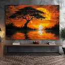African Extra Large Wall Art Canvas Print, Lake and Sunset Oil Painting, Landscape Wall Art, Luxury Canvas Painting For Room Decor.webp
